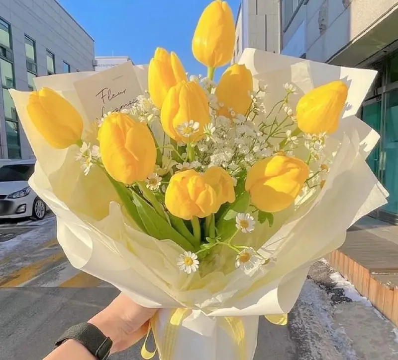 Bó hoa tulip vàng tặng sinh nhật em gái cá tính