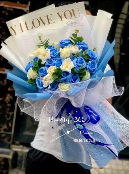 Blue and White Bouquet - HST07 - Hoa Hồng Sáp Thơm Đẹp
