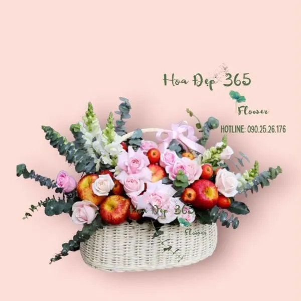Giỏ hoa hồng mix trái cây