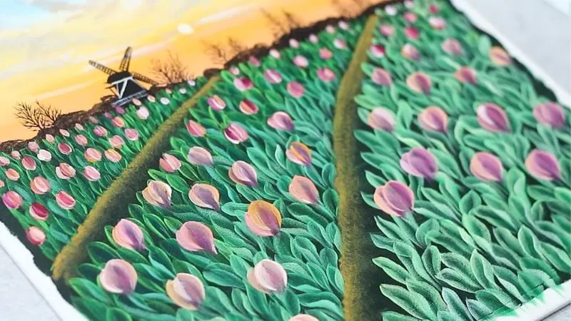 Vẽ cánh đồng hoa tulip sáng tạo