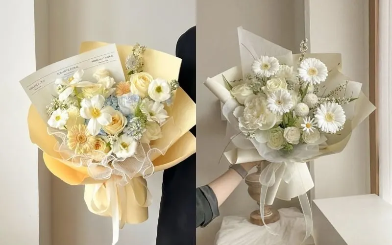 Mẫu hoa tone trắng nhẹ nhàng, sang chảnh thích hợp tặng mẹ lẫn người yêu/vợ