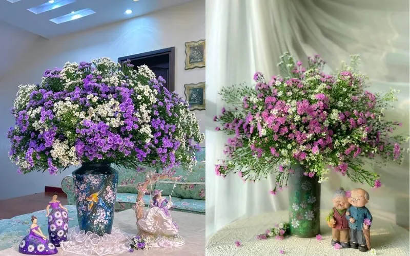 Mẫu cắm hoa thạch thảo đẹp với bình cổ cao