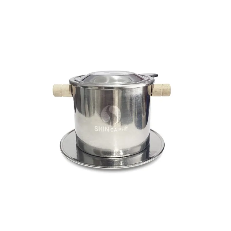 Stainless Steel Dripper with Wooden Handle - Shin Coffee Logo