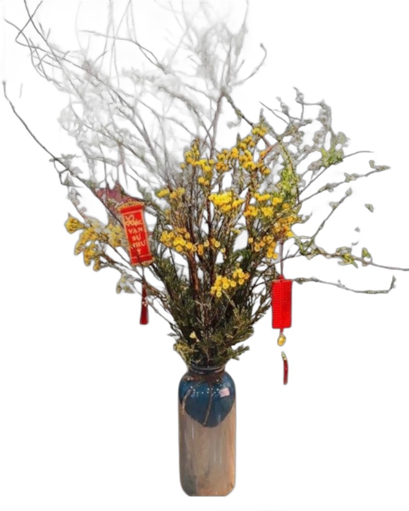 Hoa Cắm Bình: Bình Hoa Tuyết Mai Mix Thanh Liễu - HCB56 - Hoa Chưng Tết Nguyên Đán