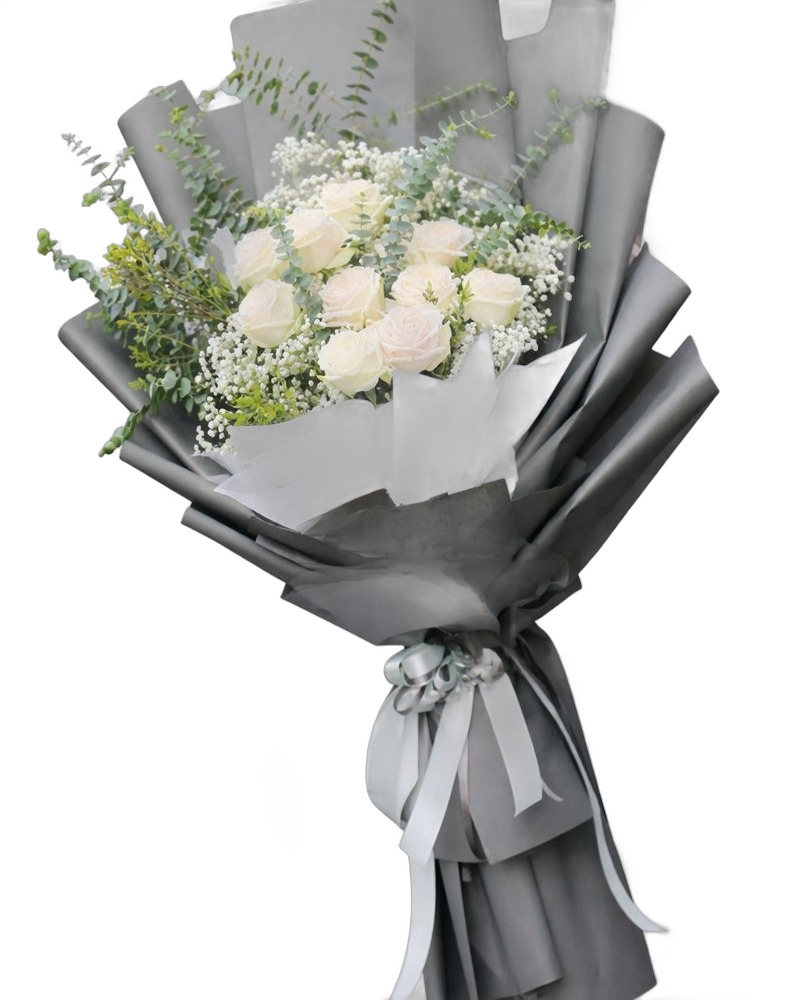 Hoa Bó Dài: White Roses - HBD09 - Hoa 8/3